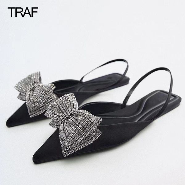 

dress shoes traf summer bow flat shoes women luxury brand woman shoe butterfly flat-heeled shoes office low heel flats 230504, Black
