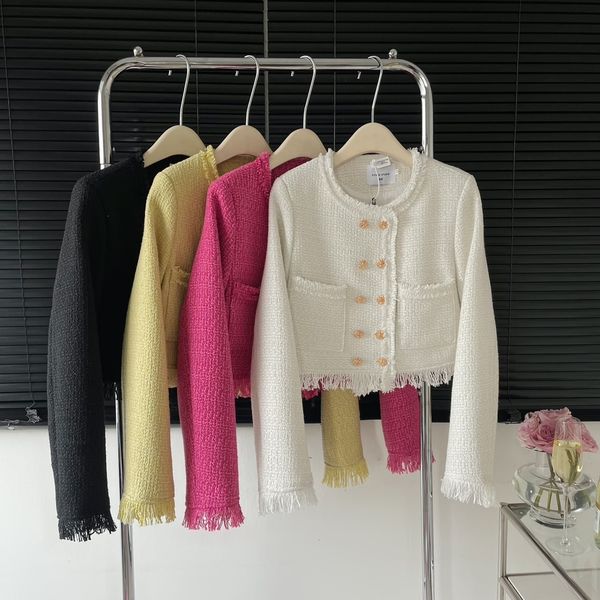 

women's jackets women's elegant o neck double breasted long sleeve short jacket spring autumn lady solid color tweed outwear 23050, Black;brown