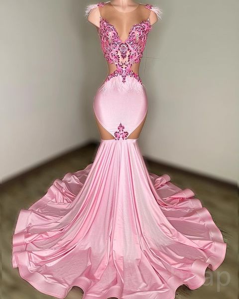 

2023 may aso ebi pink mermaid prom dress beaded crystals evening formal party second reception birthday engagement gowns dress robe de soire, Black