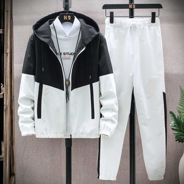 

other panties men's sportswear set, fat guy, spring and autumn, plus size, korean trendy casual jacket paired with a two-piece set{cate, Black;white