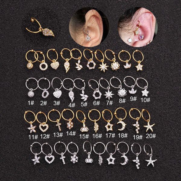 

stainless steel flower cross star drop earrings fashion pendants cubic zircon ear bone studs piercing ring accessories cz stone boucle for g, Silver