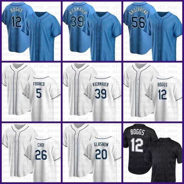 

39 kevin kiermaier jersey 12 wade boggs 17 austin meadows 5 wander franco randy arozarena charlie morton joey wendle tyler glasnow baseball, Black