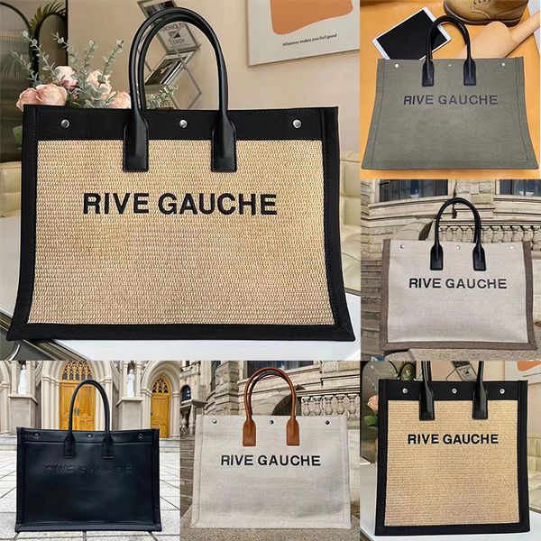 

rive gauche designer bag straw canvas leather tote linen large beach handbags women ladies luxurys shopping bags travel satchel wallet totes