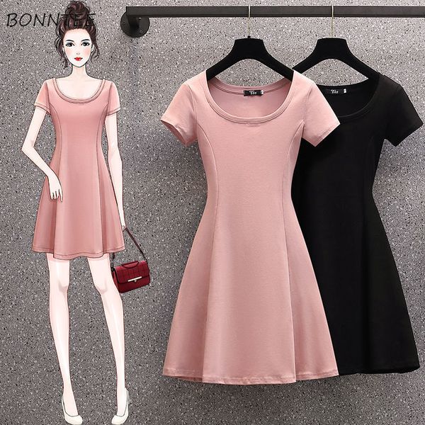 

casual dresses short sleeve dress women new arrival mini vestidos mujer skinny a-line summer solid simple aesthetic harajuku elegant clothin, Black;gray