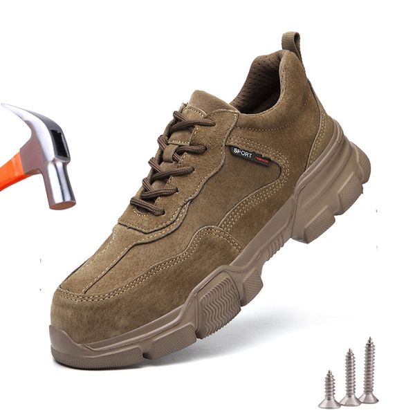 

safety shoes work safety shoes men slip on lightweight steel toe shoes women indestructible anti-puncture work shoes men sneakers 230505, Black;brown