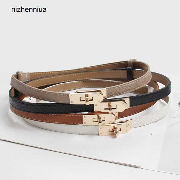 

hermm luxury belt korean version lock buckle pressing line cowhide adjustable thin for women s decorative suit jacket paired with skirt genu, Silver