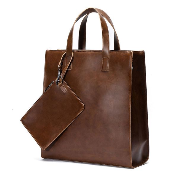 

briefcases vintage men's briefcase business office bags crazy horse leather handbag computer lapbag casual maletin mujer bags 230504