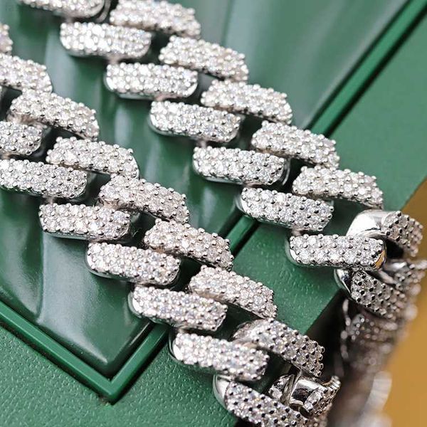 

cuban link chain 13mm 7-24inch moissanite bling jewelry necklace s925 silver cuban chain hip hop necklace