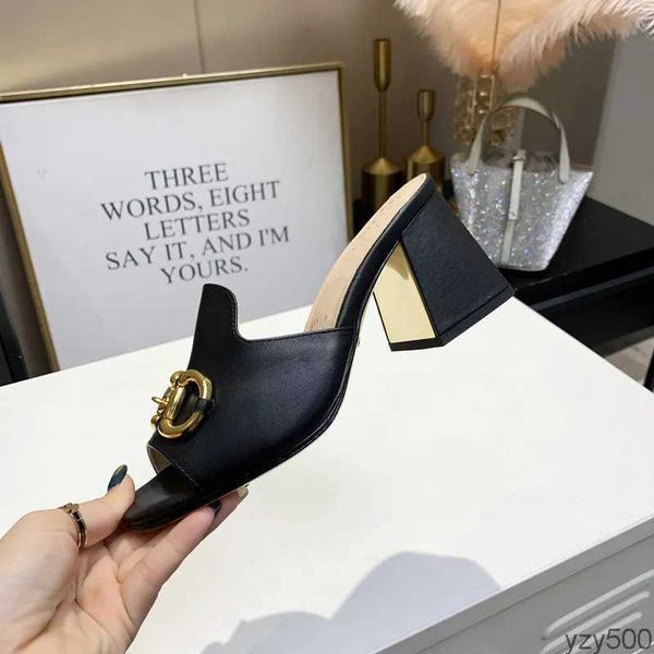

2023 luxury designer slide design fashion dating womens sandals slippers leather sandals shoemaker thick heels 7.5 cm 34-41 with shoebox&#03, Black
