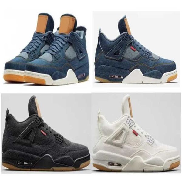 

4 denim blue black white denim basketball shoes men 4s blue jeans sports sneakers with boxca5k