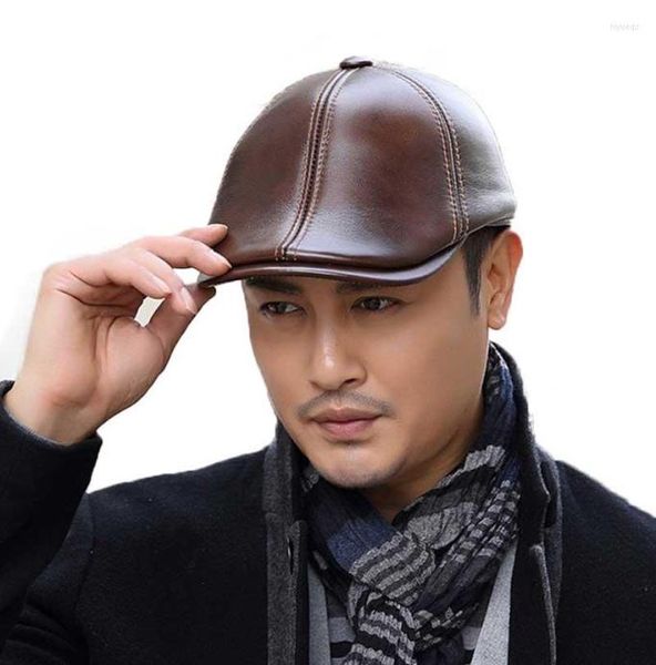 

berets autumn winter men cowhide leather sboy caps thick warm middleaged elderly duck bill hat fashion gastby flat ivy cap7750393, Blue;gray
