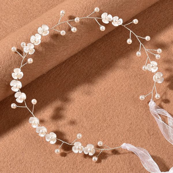 

bridal headwear wedding jewelry pearl three petal flower handmade soft headwear pearl hair band wedding dress hair accessories, Silver