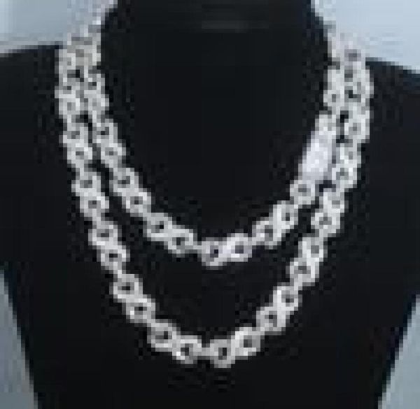 

europe and america new fashion 12mm width white gold plated bling cz stone cuban chain necklace for menwomen8022632, Silver