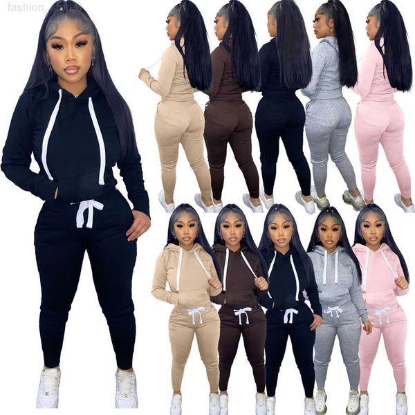 

designer fleece tracksuits women jogging suits fall winter clothes long sleeve hooded hoodie and pants two piece set casual sweatsuits black, Gray