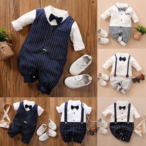 

jumpsuits born boys and girls bodysuit long sleeve bow style baby clothing little gentleman set baby bodysuit 230505, Blue