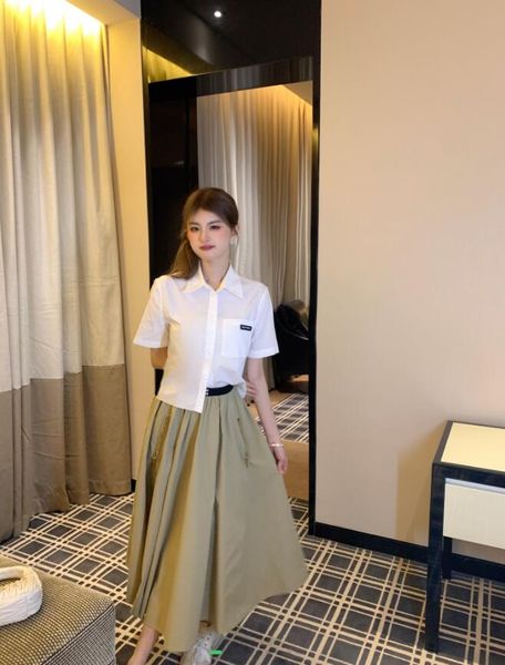 

women tees luxury shirts designer casual shirt chest embroidered letters short tshirt high-quality cotton button polos cardigan sweet style, White