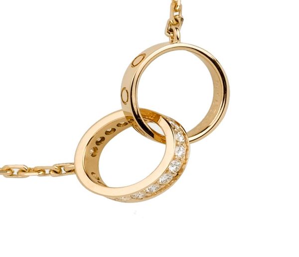 

designer jewelry love necklaces rose gold platinum diamond chain screw double circle necklace pendant for women stainless steel we3053429, Silver