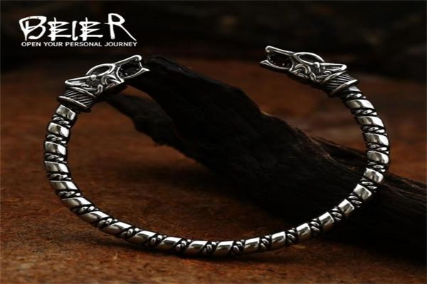 

bangle beier design double wolf head viking bracelet for men adjustable cuff talisman exquisite drop 2209093556369, Black