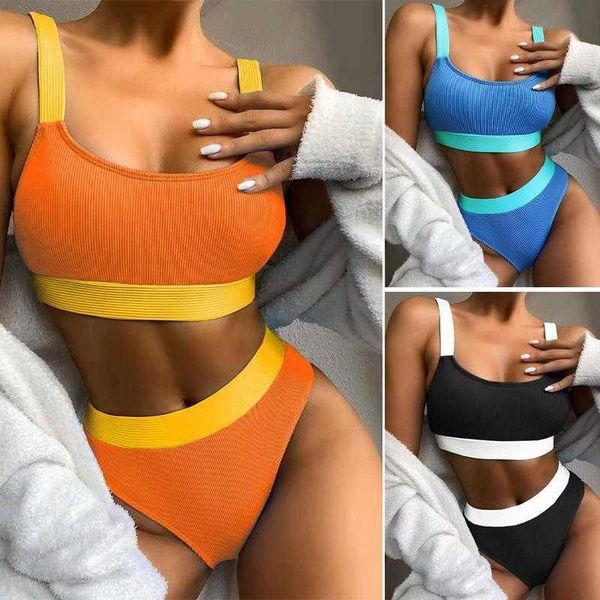 

outer single split bikini solid color knitted high waist womens beach, White;black