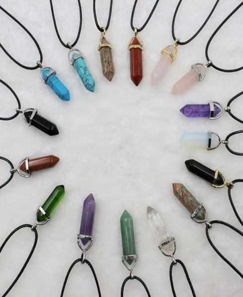 

fashion silver golde plated natural stone quartz hexagonal prism chakra healing pendant necklace for women turquoise gem pendant n5528447