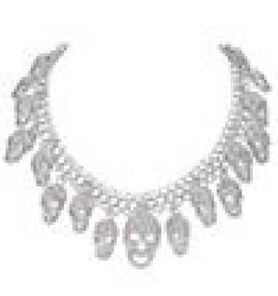 

tuliper halloween skull necklace for women crystal rhinestone choker party jewelry accessories gifts iced out chain chokers9721411, Golden;silver