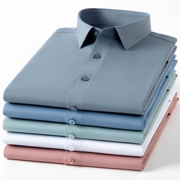 

men's casual shirts silk men's shirt long sleeve quality men's solid color pure color business casual versatile shirt inch, White;black