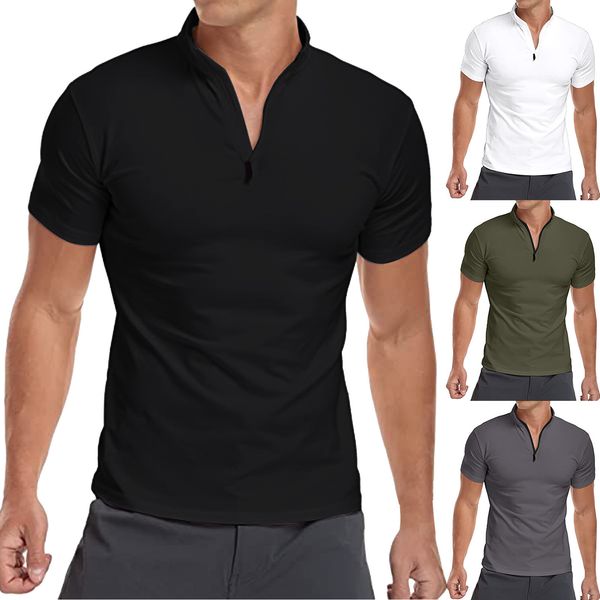 

men's polos under scrubs s fashion casual sports solid color stand collar short sleeve shirt 95 cotton 5 spandex t shirts 230506, White;black