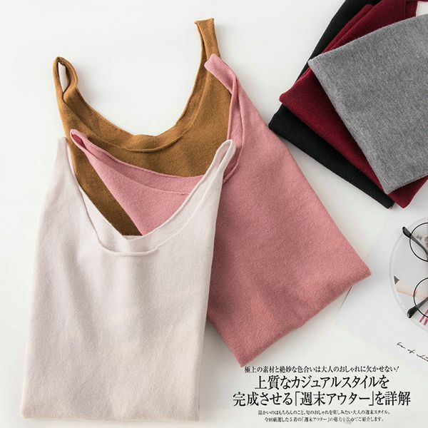

camisoles tanks women 100% worsted wool vest crop fashion v-neck camisole summer tank shirt ladies slid knit camisole bottoming 230506, Black;white