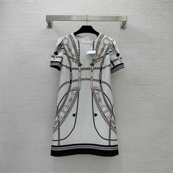 

dress for women chest beaded with diamonds chain belt print a-waist round neck short sleeve dresses designer womens clothing luxury apparel, Black;gray