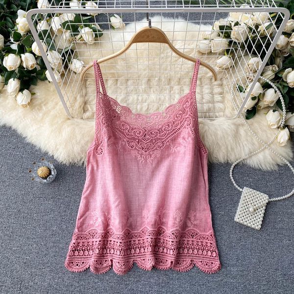 

camisoles tanks croysier women boho clothing vintage embroidery lace trim cami v neck sleeveless spaghetti strap summer camisole 230506, Black;white