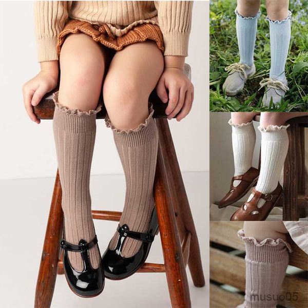 

3pcs ruffle kids knee high baby girls toddlers long soft cotton sock lace flower children school uniform socks for years, Pink;yellow