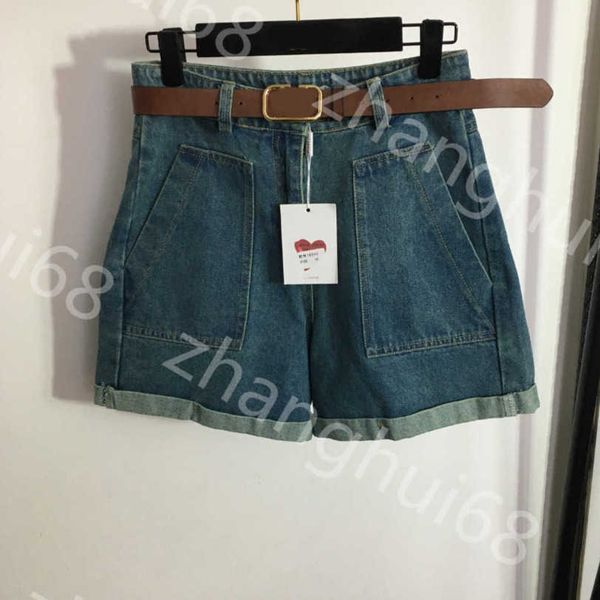 

23ss womens designer clothing womens shorts letter belt tucked waist fashion rolled pant legs high waist denim shorts women clothes a1, White;black