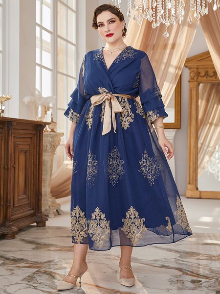 

plus size dresses toleen women plus size maxi dress large long chic elegant summer blue lace oversized muslim evening party festival clothin, Black