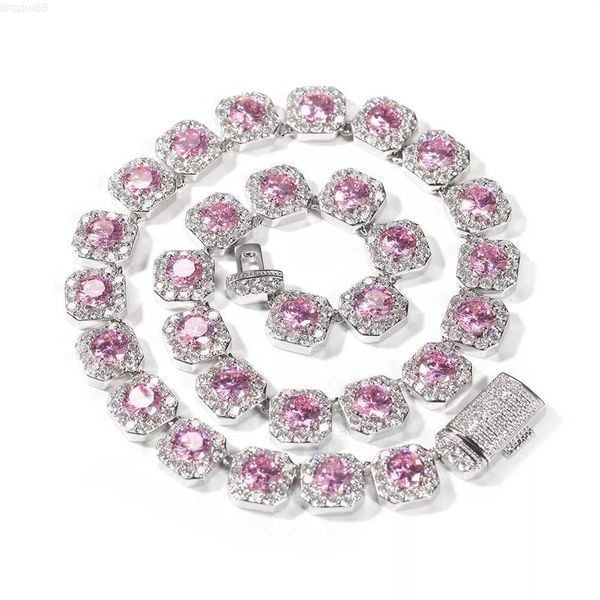 

luxury diamond women cluster necklace white gold plated iced out pink/blue cz clustered tennis chain, Silver