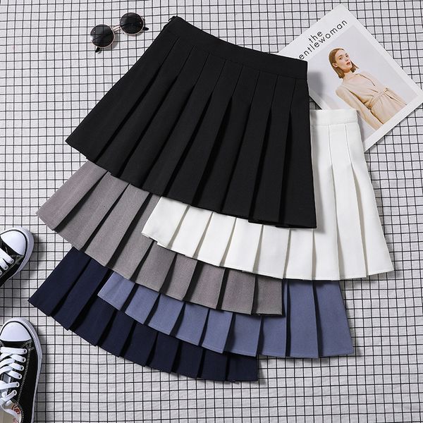 

skirts korean fashion women high waist pleated summer faldas casual kawaii aline plaid tenni college style for girls mini short 230506, Black