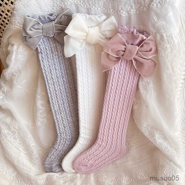 

3pcs kids girls baby ribbed knitted stockings knee high tight socks with bowknot children autumn cute princess sock, Pink;yellow