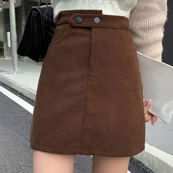 

skirts women casual mini skirt ladies winter fashion korean japan harajuku high waist a-line solid button skirts slim office streetwear 2305, Black