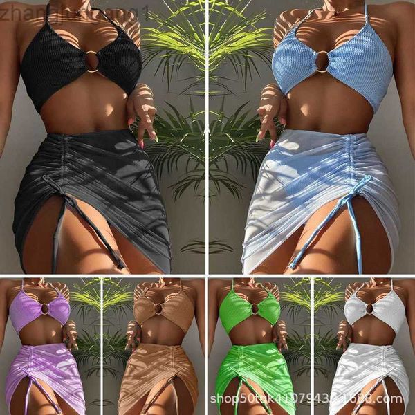 

designer bikini qianmo costume style split swimsuit women slim solid swimsuit three piece bikini fashion, White;black