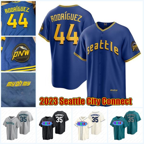 

city connect uniform seattle baseball jersey #44 julio rodriguez mariner ken griffey jr. teoscar hernandez mitch haniger aj pollock j.p. cra, Blue;black