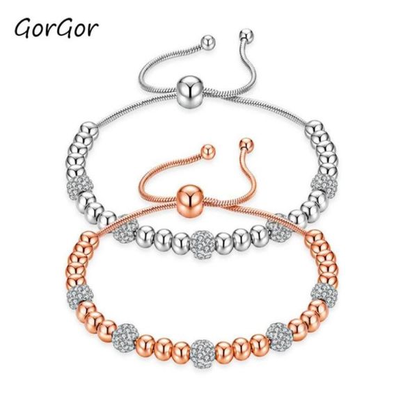

gorgor japanese and korean fashion personality rhinestone ball titanium steel rose plated gold exquisite bracelet 910 beaded stra2711797, Black