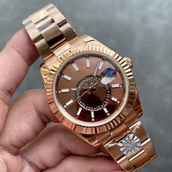 

sky mens watch caijiamin automatic watches 40mm watches double rotation function date 904l stainless steel sapphire waterproof dweller wrist, Slivery;brown