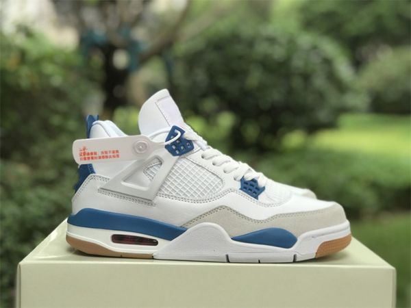 

mens shoes sb x jumpman 4 white blue retro sp basketball shoes sports sneakers