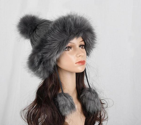 

berets winter hat women beanies faux cap warm fur pompom hats for baggy knit caps bonnet ladies beanie wool 20214569509, Blue;gray