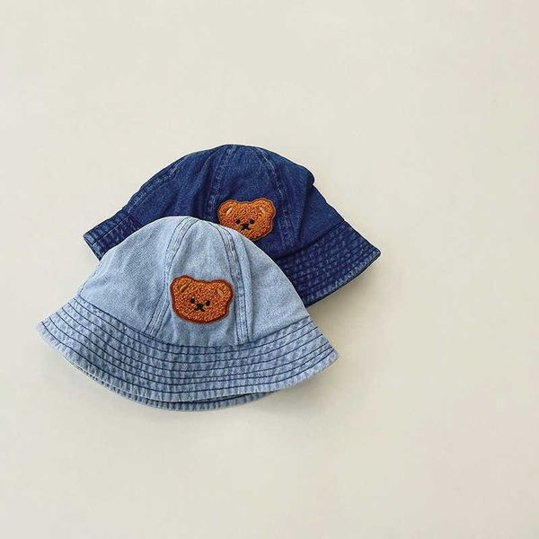 

stingy brim hats 2023 new baby hat cartoon bear kids sun hat spring and autumn korean style fisherman hat boy girl summer children cap baby, Blue;gray