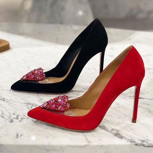 

aquazzura pumps dress shoes womens high heeled105mm rosso suede high-heeled pointed toes luxury designers crystal-embellished party wedding, Black
