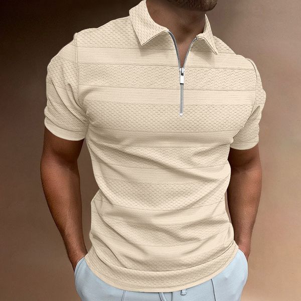 

men's polos vintage solid color jacquard patchwork shirt men summer short sleeve lapel zipper fashion clothes pullover 230506, White;black