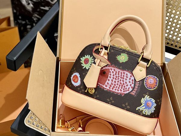 

cc bag faces print yk alma bb shell bag yayoi kusama designer shoulder bags colorful dots crossbody wallet purse bag double zipped closure p