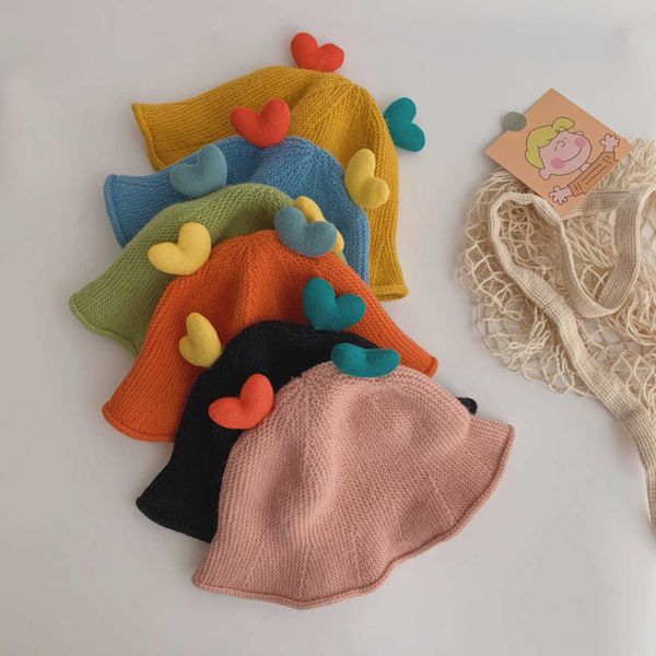 

stingy brim hats autumn winter hats for kids 15 y new beanies knitted bonnet cute fisherman hat girls colorful heart caps child warmer cap j, Blue;gray