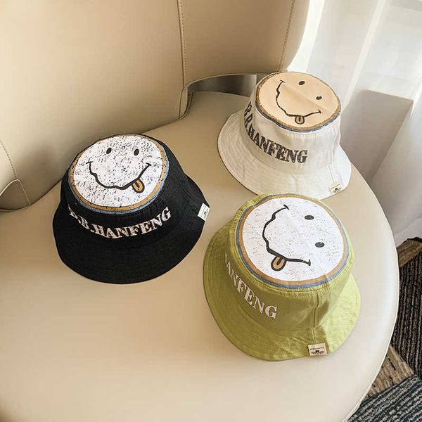 

stingy brim hats old big smiley bucket hat new for children sun cap spring kid cap retro fashion cotton cute fisherman hat casual sun protec, Blue;gray