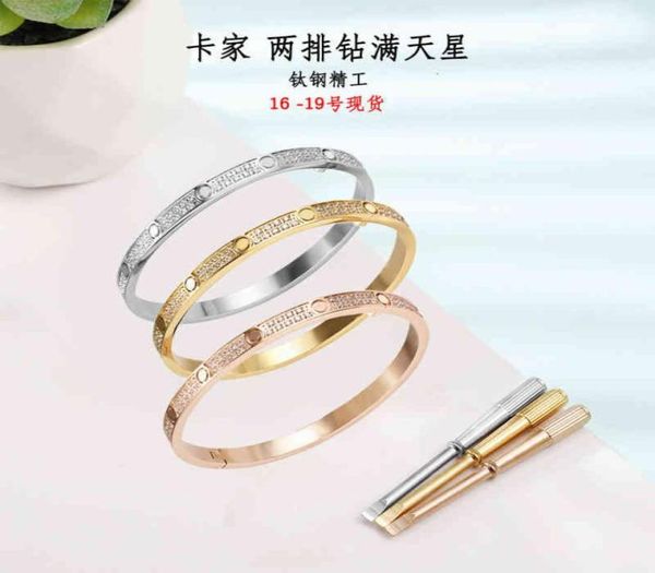

other bracelets kajia man tian xing two rows of drillers men and women wide fashionable new titanium steel zircon inlaid bracelet6322134, Golden;silver